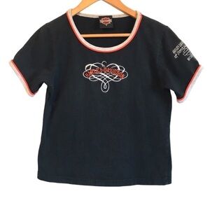 Harley Davidson women’s short sleeve shirt Y2K size Small black orange white